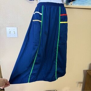 Vintage 80s Womens Colorblock Midi Skirt Medium Elastic Waist medium